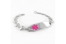 MyIDDr Classic 2 Steel Medical ID Bracelet Special Limited Addition Magenta with Heart Chain